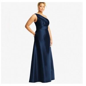 Alfred Sung One Shoulder Formal Gown Midnight Blue Maxi Dress 6 NWT Bridesmaid